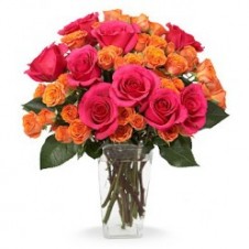 Pink & Orange Roses in a Vase